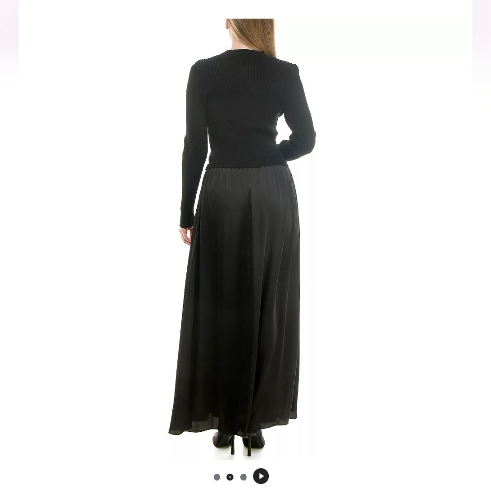 Taylor Forest Green Satin Skirt Sweater Dress - Picture 8 of 11